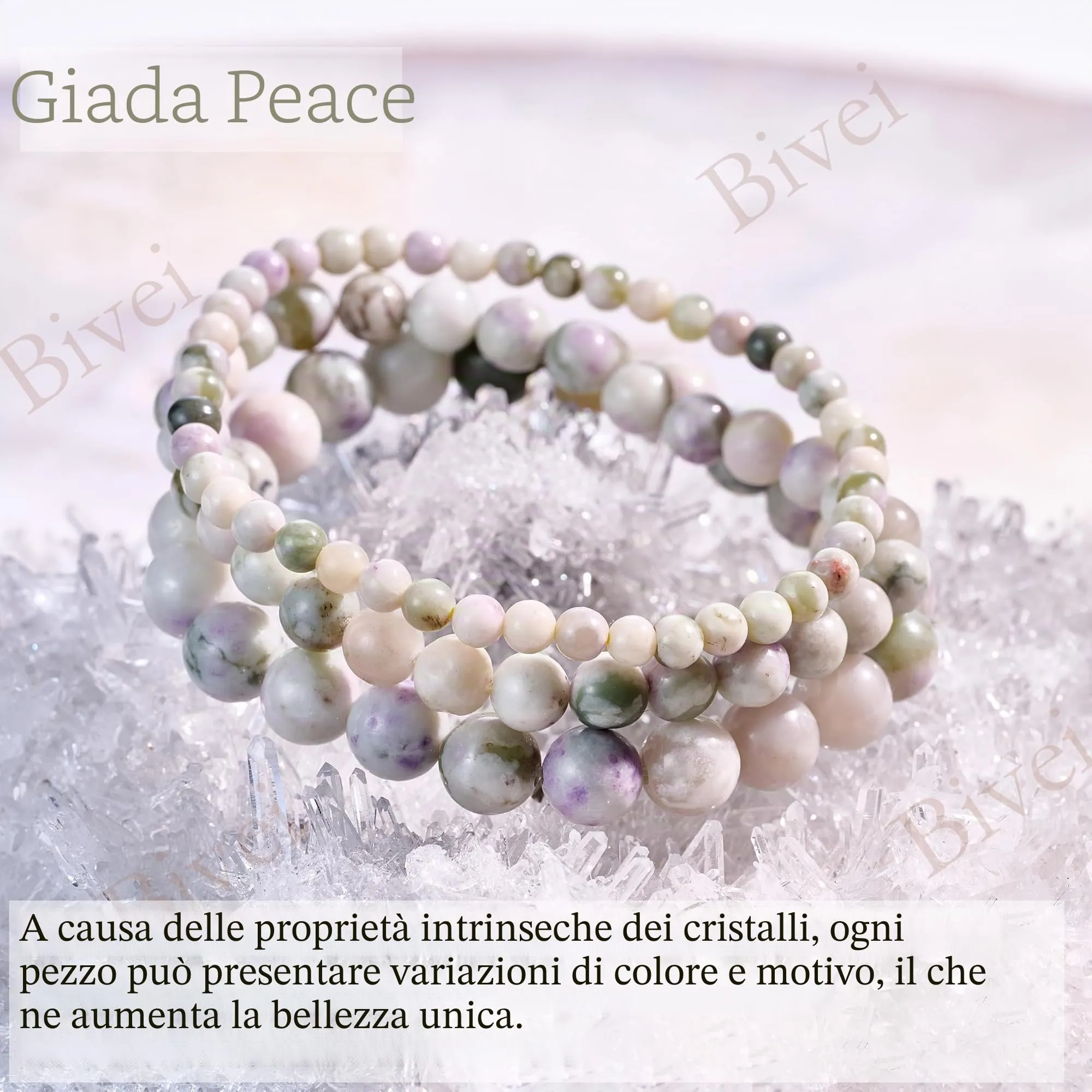 Bivei Bracciale Donna Pietre Naturali Jade di Pace 8 mm, 18,5 cm - immagine 5