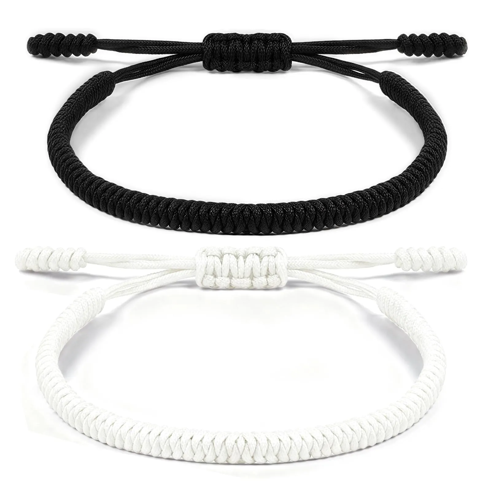 Aucuu Portafortuna Braccialetto, 2PCS Braccialetti Intrecciati, Braccialetti Amicizia Intrecciati, Tibetano Amicizia Corda Bracciale, Bracciali Fatto a Mano, Regolabile per Donne Uomo Bambini - immagine 1