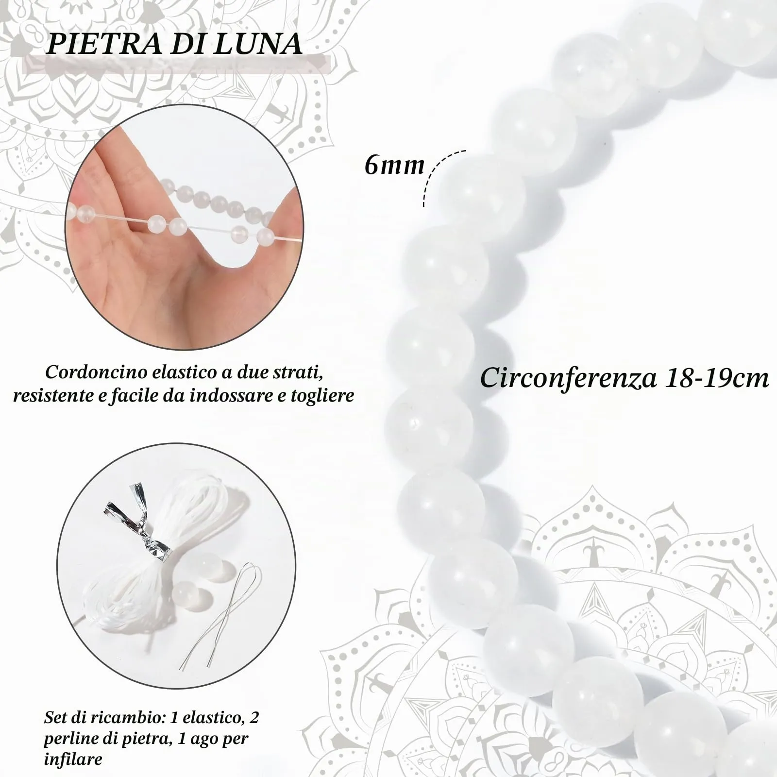 RUBY Braccialetto elastico da 6 mm, realizzato a mano, in vera pietra naturale, con squisita idea regalo per mamma e sorelle, scatola regalo magnetica in legno e perle di ricambio, Mondstein, Strass - immagine 2