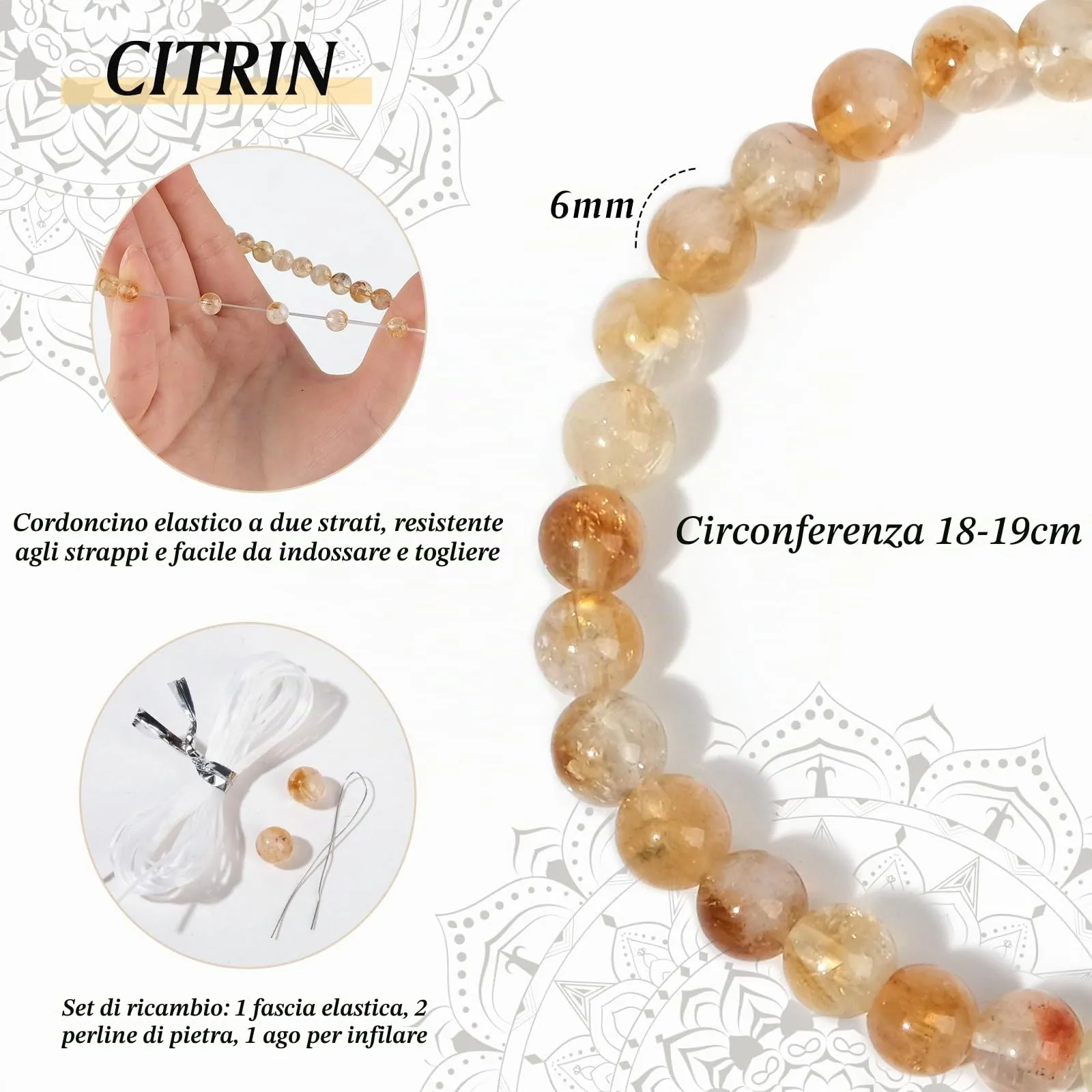 RUBY Braccialetto da donna con pietra curativa da 6 mm, realizzato a mano, braccialetto in pietra naturale autentica, braccialetto portafortuna, regalo squisito per madre e sorelle - immagine 2