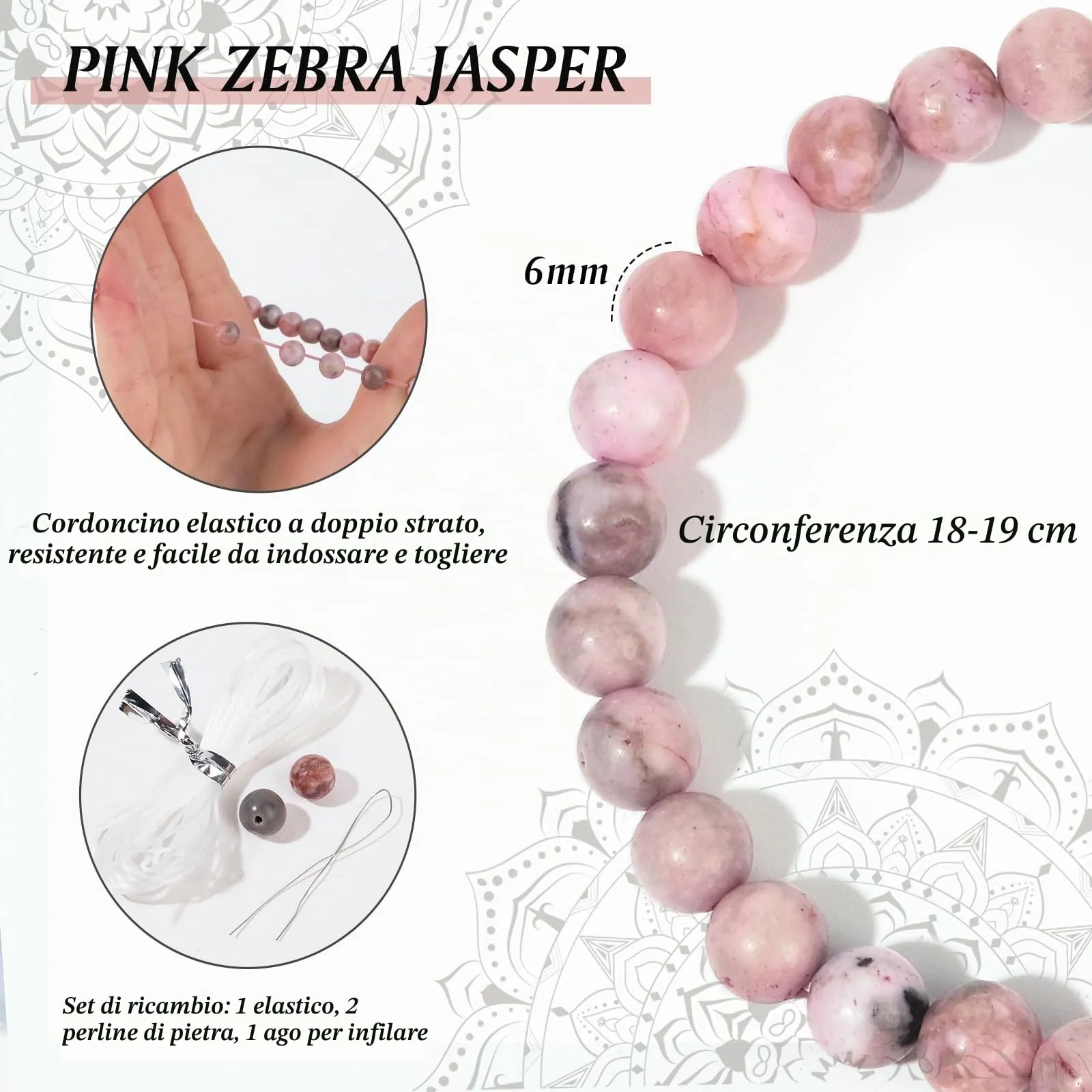 RUBY Braccialetto da 6 mm con pietra curativa per donne, braccialetto naturale fatto a mano, braccialetto portafortuna, regali squisiti per madre e sorelle, scatola regalo magnetica in legno e perline - immagine 2
