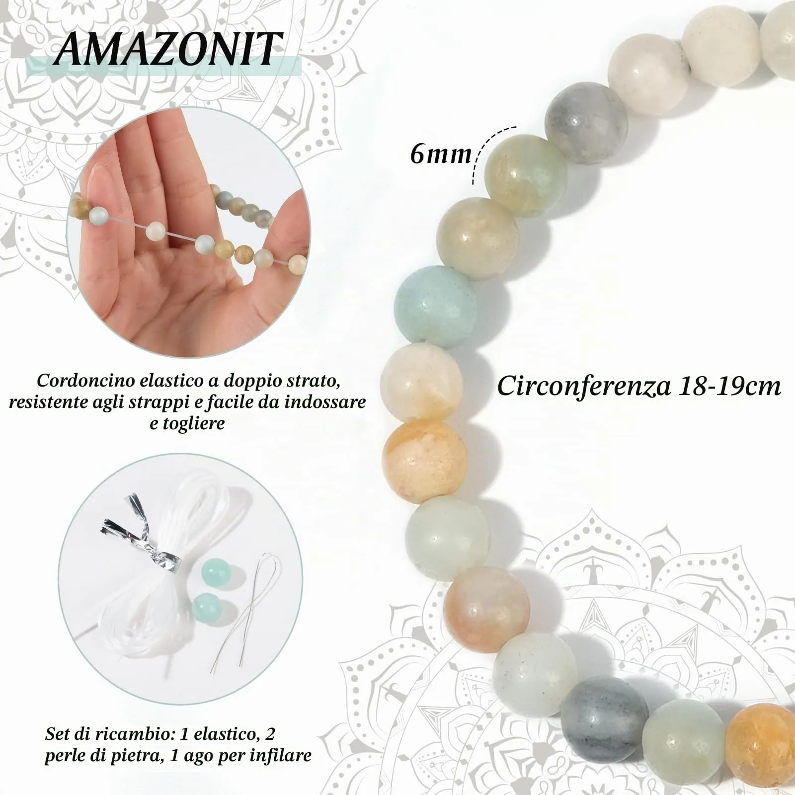 RUBY Braccialetto con pietra curativa da 6 mm per donna, braccialetto artigianale in vera pietra naturale, braccialetto portafortuna, regali squisiti per madre e sorelle - immagine 2