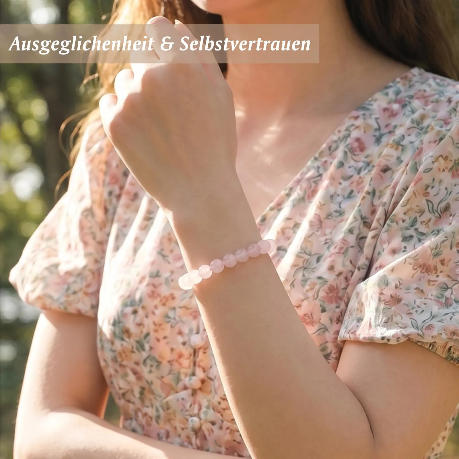 RUBY Braccialetto elastico da 6 mm, realizzato a mano, in vera pietra naturale, con squisita idea regalo per mamma e sorelle, scatola regalo magnetica in legno e perle di ricambio, Rosenquarz, Strass - immagine 3
