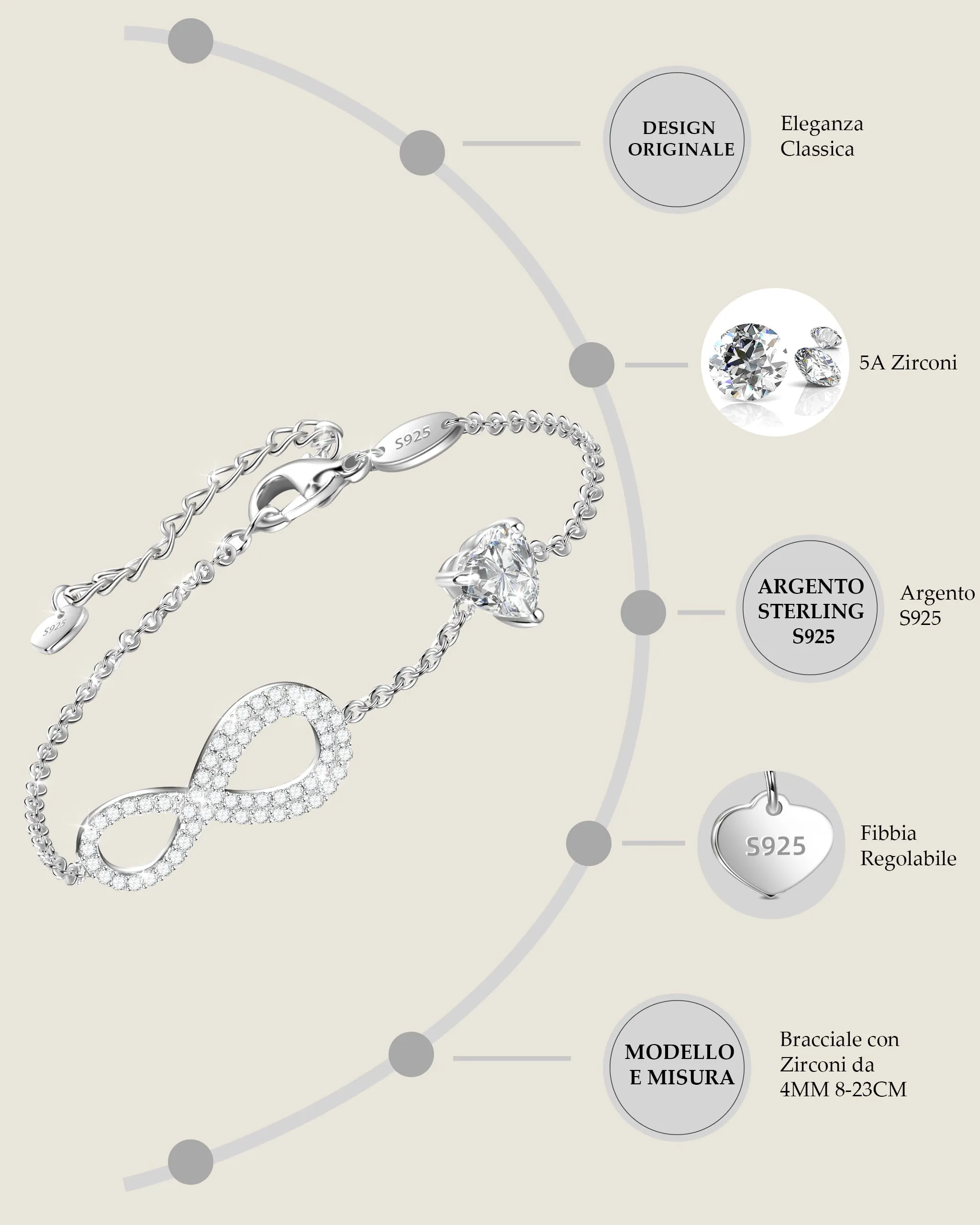 J.Fée Bracciale Infinito Bracciale Donna Argento 925 Bracciali Donna Argento Regalo Gioielli Regalo Per Lei Regali Per Lei,60 - immagine 2