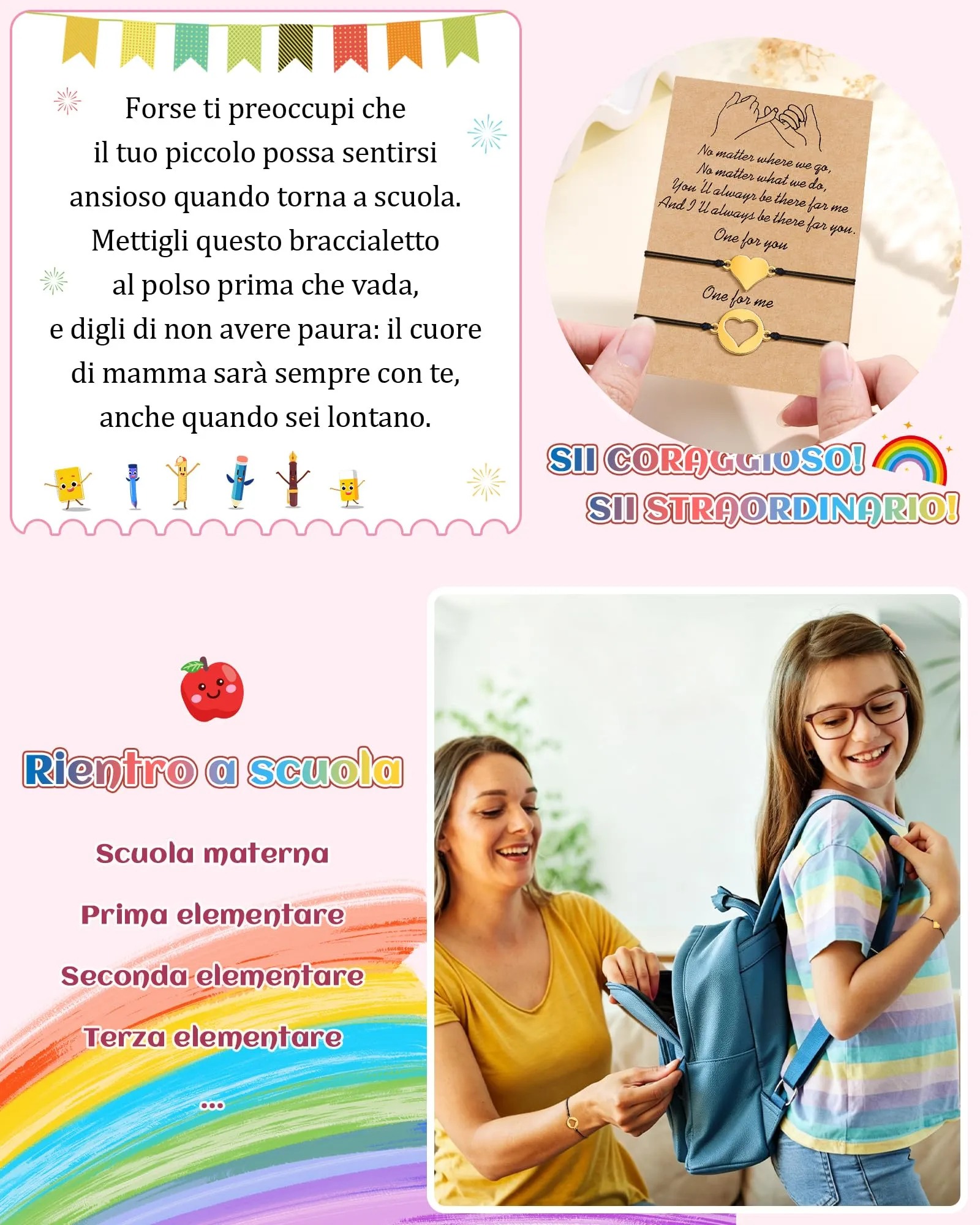 VGWON Regalo di Ritorno a Scuola, 2pz Bracciale Mamma e Figlia - immagine 2