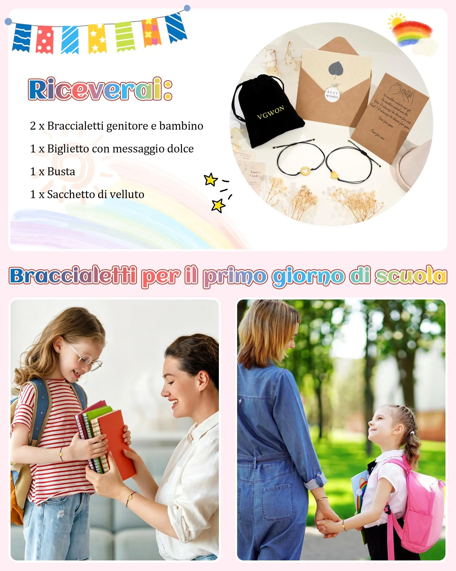 VGWON Regalo di Ritorno a Scuola, 2pz Bracciale Mamma e Figlia - immagine 5