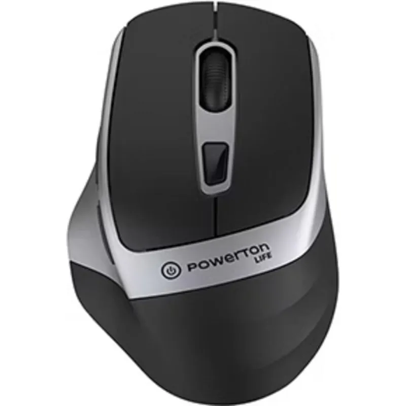 Mouse Powerton LIFE FLIXO wireless 1600 DPI nero e argento 6 pulsanti - immagine 1