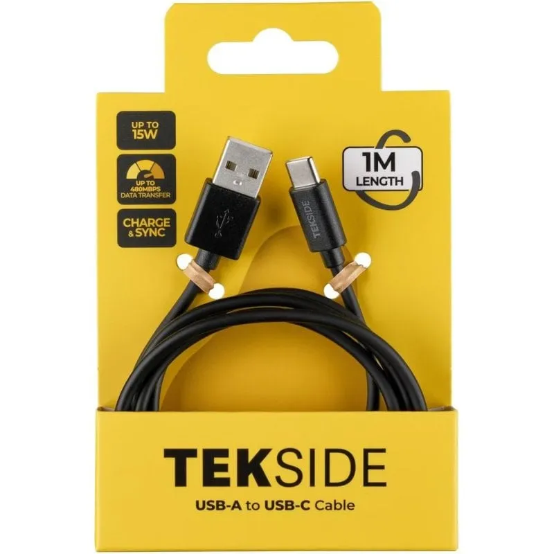 Cavo USB-C Cellularline TEKSIDE 15W 1m Nero Dati e Ricarica - immagine 1