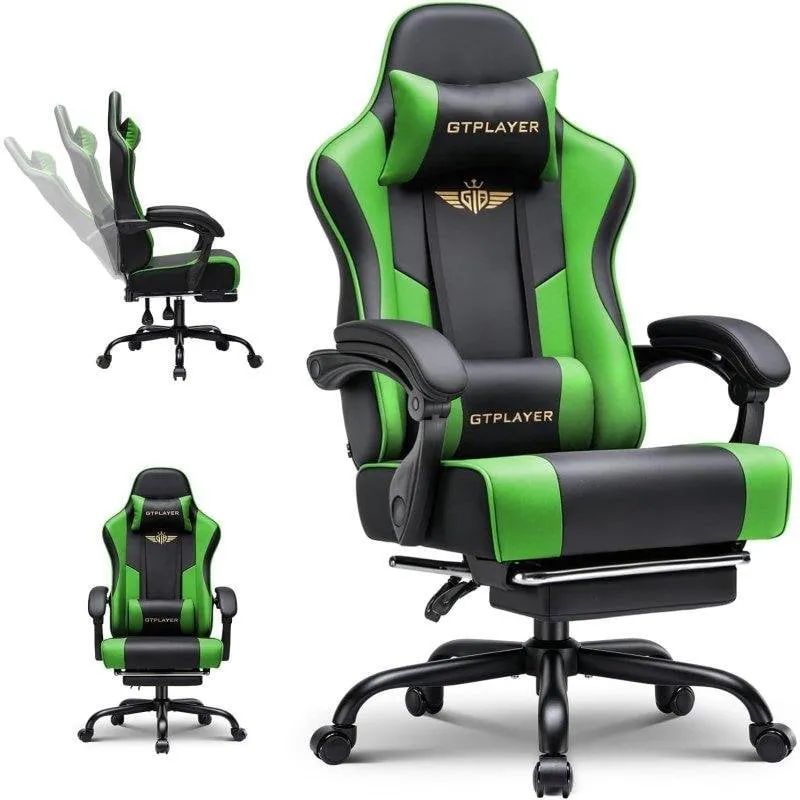 Sedia gaming GTPLAYER Ergonomica con poggiapiedi verde - immagine 1