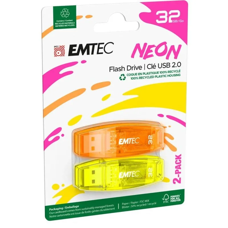 Penna USB Emtec C410 Neon 32 GB USB 2.0 Confezione 2 unità colori neon - immagine 1