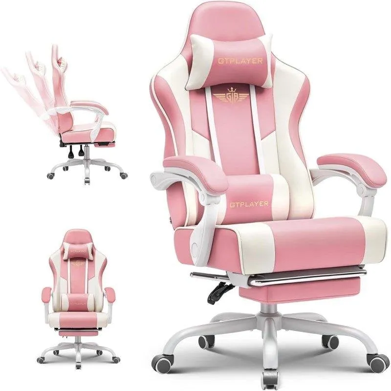 Sedia Gaming GTPLAYER Ergonomica Rosa con Poggiapiedi e Supporto Lombare - immagine 1