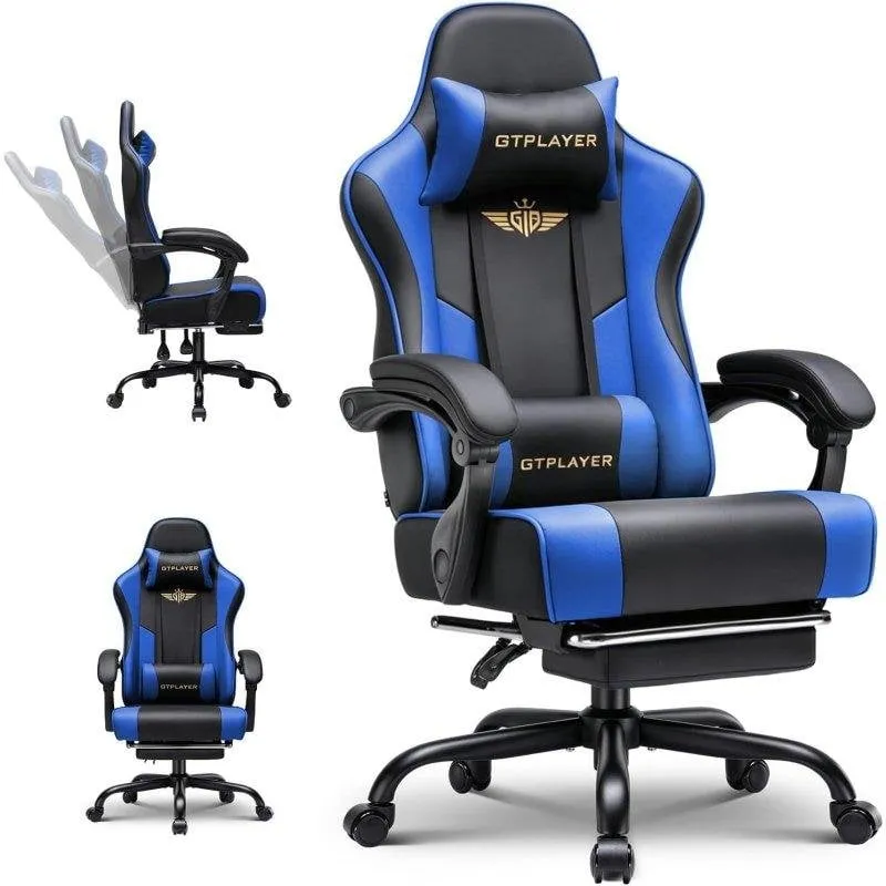 Sedia da gaming GTPLAYER Ergonomica con poggiapiedi, poggiatesta e lombare - Blu - immagine 1