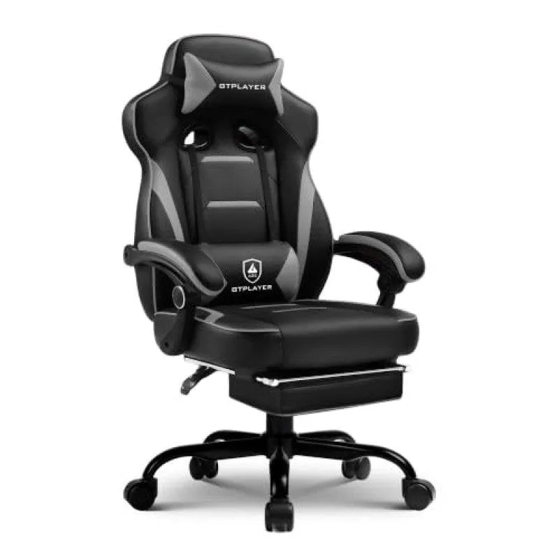Sedia GTPLAYER Gaming Poggiapiedi 180 kg Lombare Regolabile 155° Grigia - immagine 1