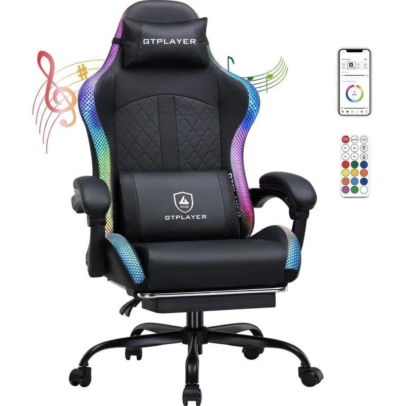 Sedia Gaming GTPLAYER Altoparlanti LED Poggia Piedi 150kg Nera - immagine 1