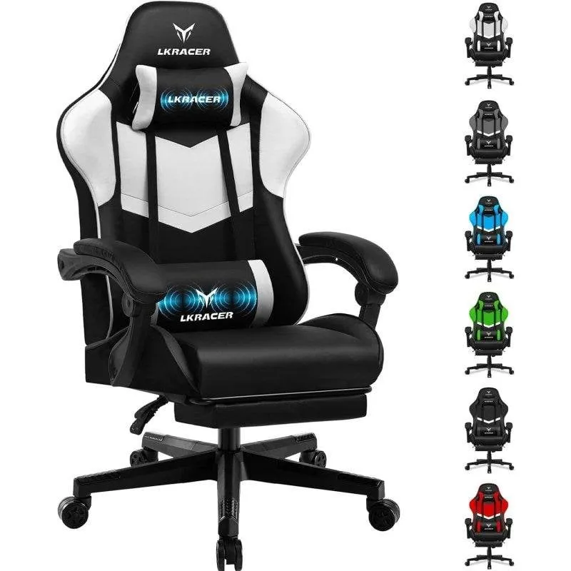 Sedia Gaming GTPLAYER con Poggiapiedi, Supporto Lombare, PVC Bianco - immagine 1
