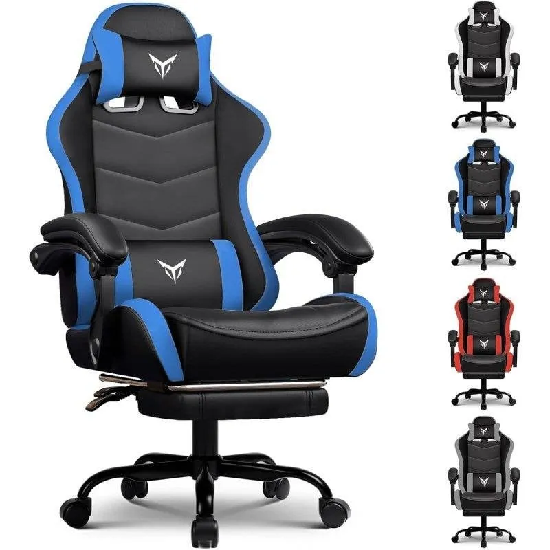 Sedia Gaming GTPLAYER Ergonomica Reclinabile Supporto Lombare Poggiapiedi Blu - immagine 1