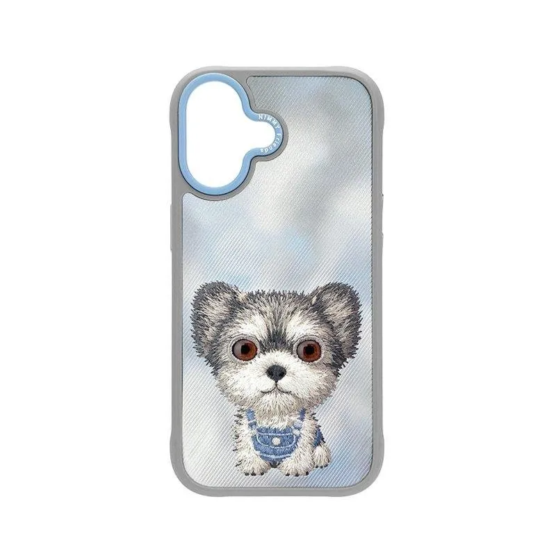 Custodia Nimmy Friends New Big-eye Ricamata 3D Grigio Yorkie per iPhone 17 - immagine 1