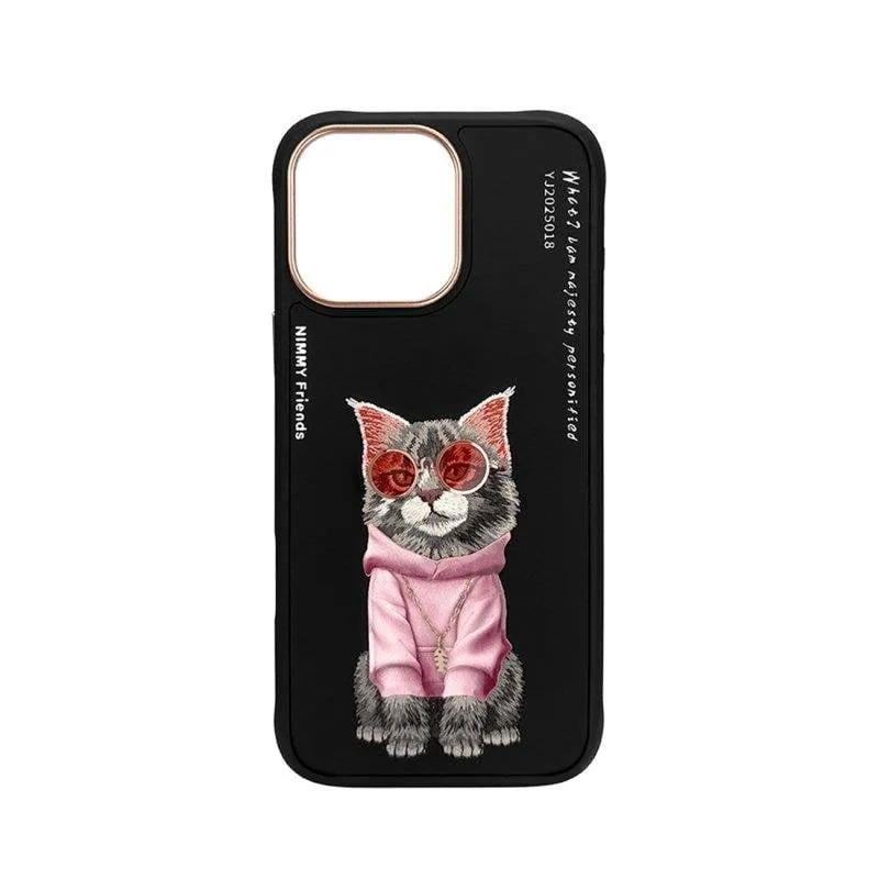 Cover Nimmy Friends Maine Glasses Series Ricamata 3D Nera per iPhone 16 Pro Max - immagine 1