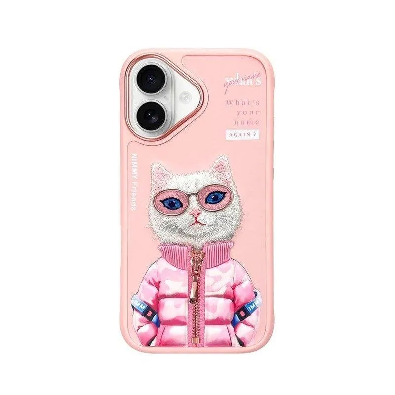 Custodia Nimmy Friends Beauty White Cool & Cute 3D Ricamata Rosa per iPhone 16 - immagine 1