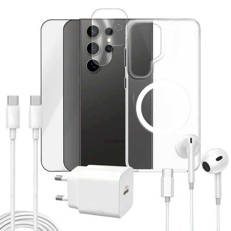 Pack Apokin 7 in 1 con custodia magnetica trasparente per Galaxy S24 Ultra - immagine 1