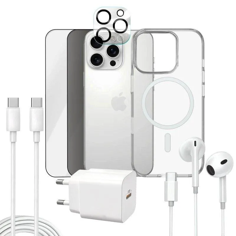Apokin Pack 7 in 1 Custodia Magnetica Trasparente e Accessori per iPhone 15 Pro - immagine 1
