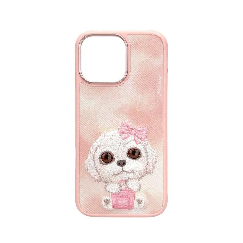 Cover Nimmy Friends Big-eye 3D Ricamata Rosa per iPhone 16 Pro - immagine 1