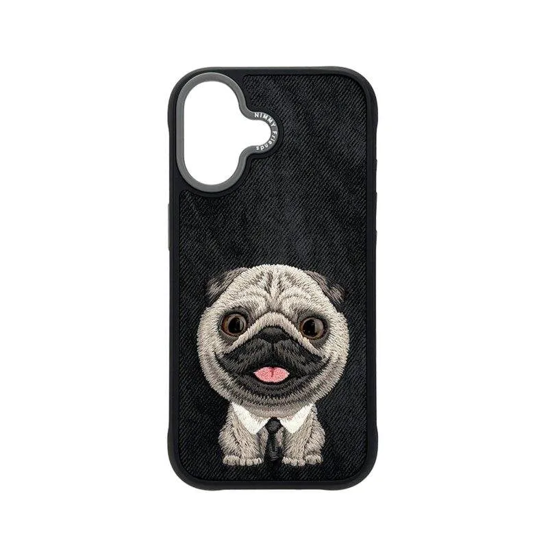 Cover Nimmy Friends New Big-eye 3D Ricamata Black Pug per iPhone 17 - immagine 1