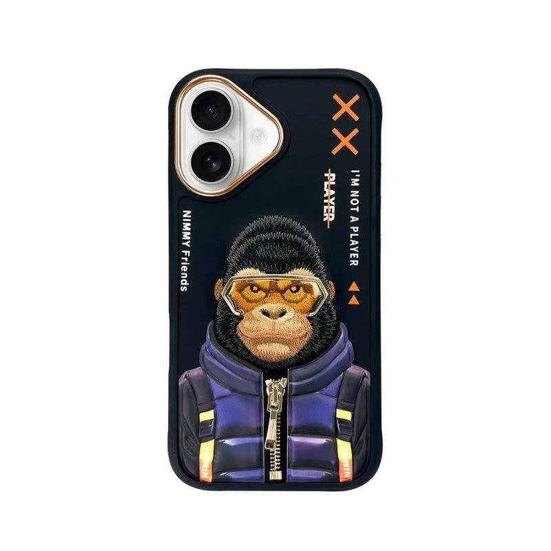 Custodia Nimmy Friends Gorilla Cool & Cute 2.0 Ricamata 3D per iPhone 16 - immagine 1