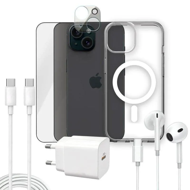 Apokin Pack 7 in 1 Custodia Magnetica Trasparente e Accessori per iPhone 15 - immagine 1