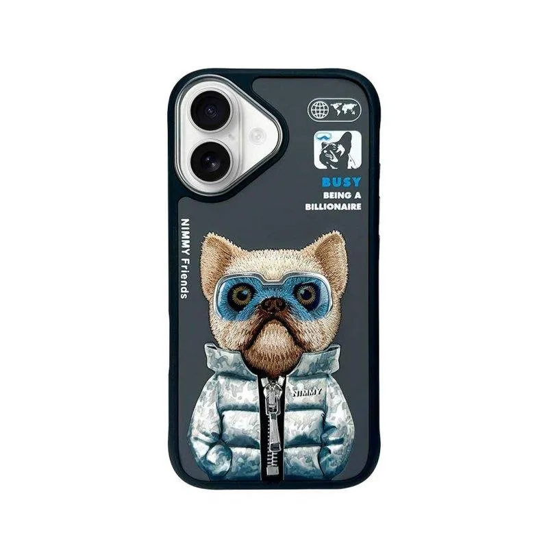 Custodia Nimmy Friends Little Rich Tycoon 3D Ricamata per iPhone 16 - immagine 1