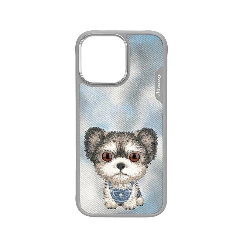 Custodia Nimmy Friends New Big-eye 3D Ricamata Grigia Yorkie per iPhone 16 Pro - immagine 1
