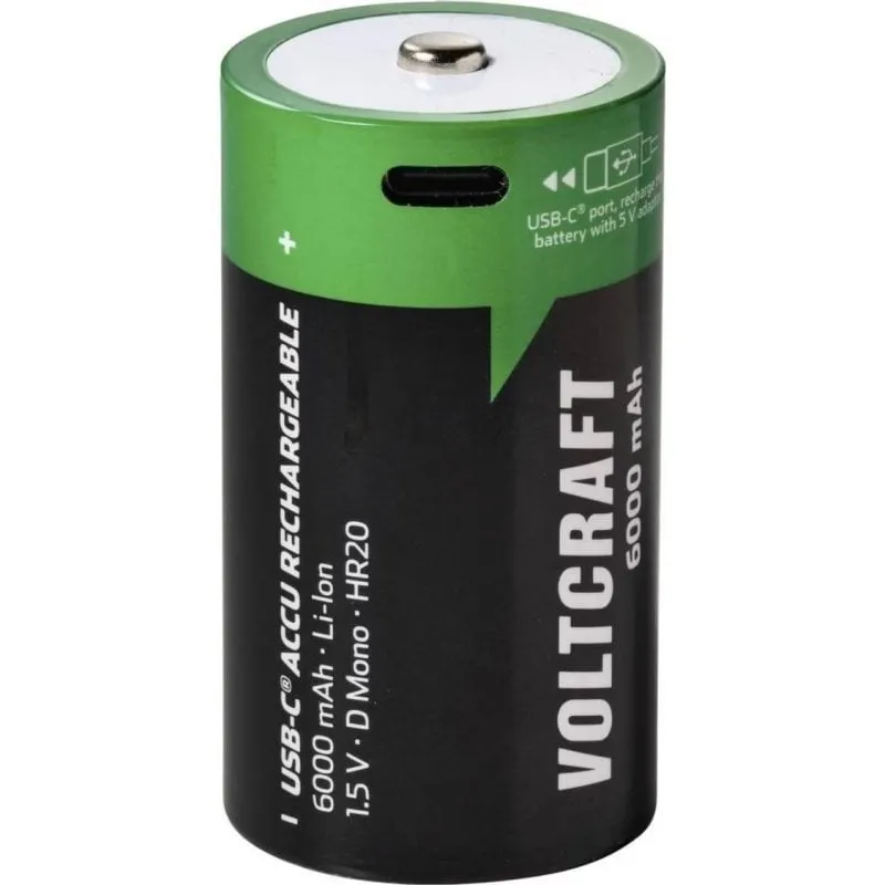 Pila Type D Voltcraft Li-Ion 6000 mAh 1,5 V confezione da 2 - immagine 1