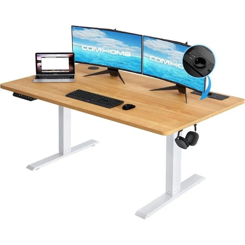 Scrivania Gaming GTPLAYER Regolabile 140x60 USB Gancio Marrone - immagine 1