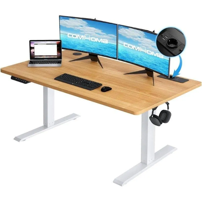 Scrivania Gaming GTPLAYER Regolabile 160x70 cm USB Gancio Marrone - immagine 1