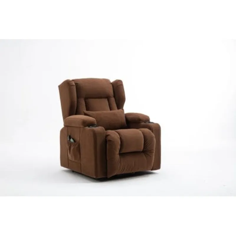 Poltrona Relax Elettrica GTPLAYER Massaggio Vibrazione Reclinabile Porta-bicchieri Marrone - immagine 1