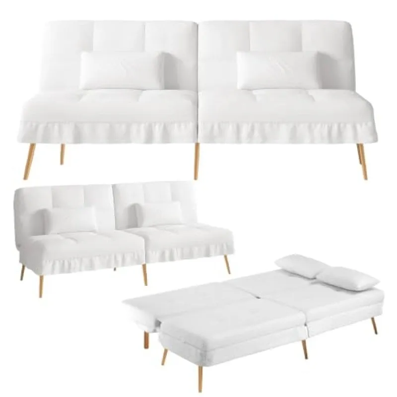 Divano letto GTPLAYER 3 posti schienale regolabile tessuto Teddy bianco - immagine 1