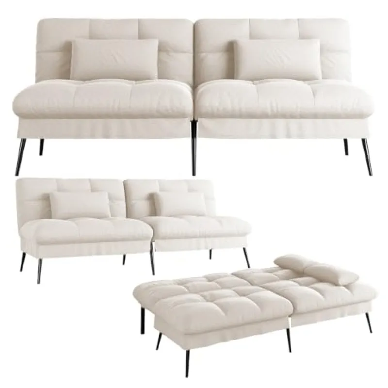 Divano letto GTPLAYER 3 posti schienale regolabile tessuto beige - immagine 1