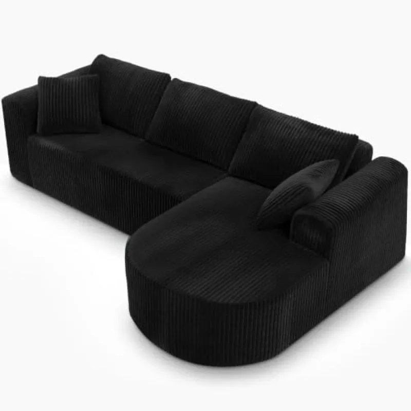 Divano angolare Boneless letto modulare velluto nero 263cm chaise longue - immagine 1