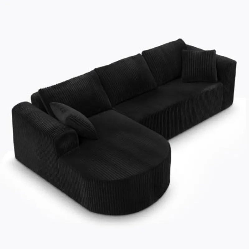 Divano angolare Boneless modulare letto 243cm velluto nero tasche laterali - immagine 1