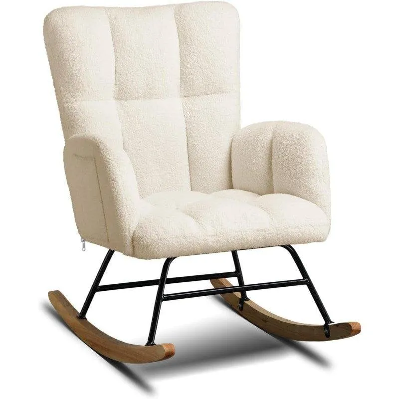 Sedia a Dondolo GTPLAYER Teddy Fleece 136kg con Braccioli Beige - immagine 1