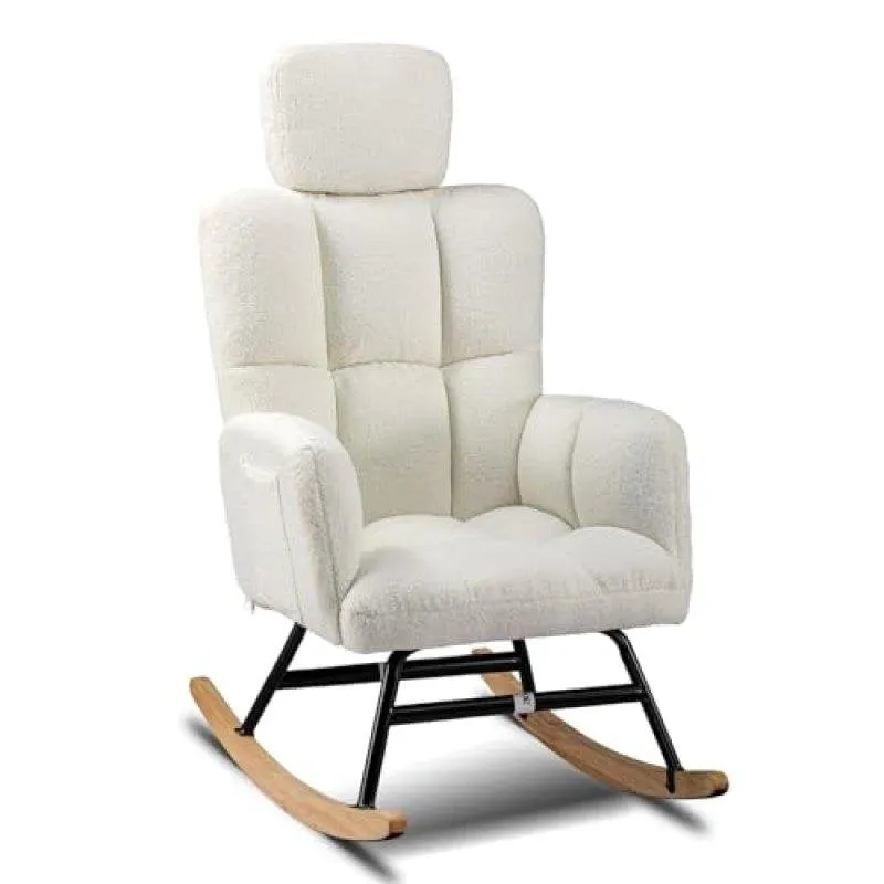 Sedia a dondolo GTPLAYER Rocking Chair Teddy Fleece 150kg Beige - immagine 1