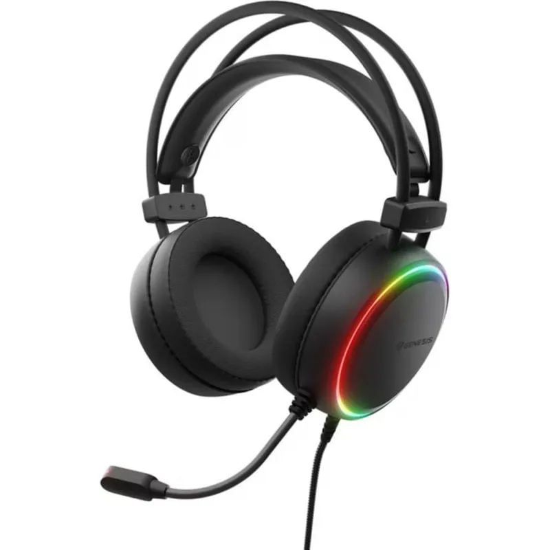 Cuffie Genesis NEON 614 con cavo USB-A, microfono e illuminazione RGB nere - immagine 1