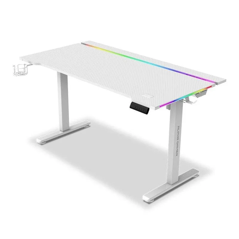 Scrivania Gaming Alpha Gamer Zorya 140cm Acciaio e MDF RGB Bianco - immagine 1