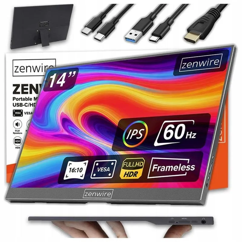 Monitor PC Zenwire AMG14 14" FullHD+ 60Hz IPS HDR G-Sync USB-C Mini HDMI Pivot - immagine 1