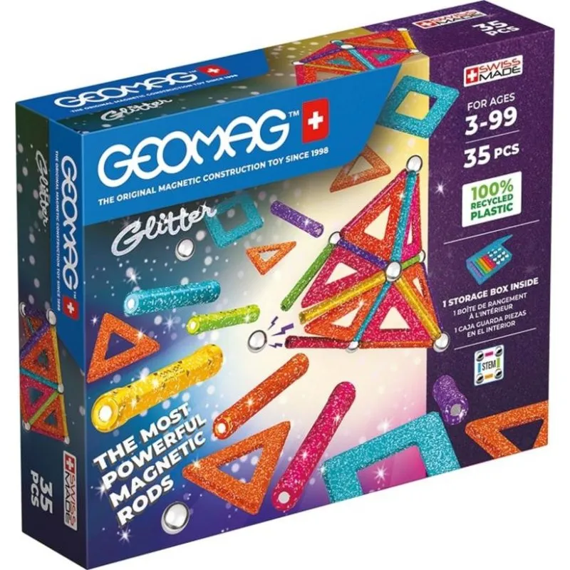 Geomag Ecofriendly Glitter Set Magnetico 35 Pezzi con Magneti in Neodimio per Costruzioni 2D e 3D STEM - immagine 1