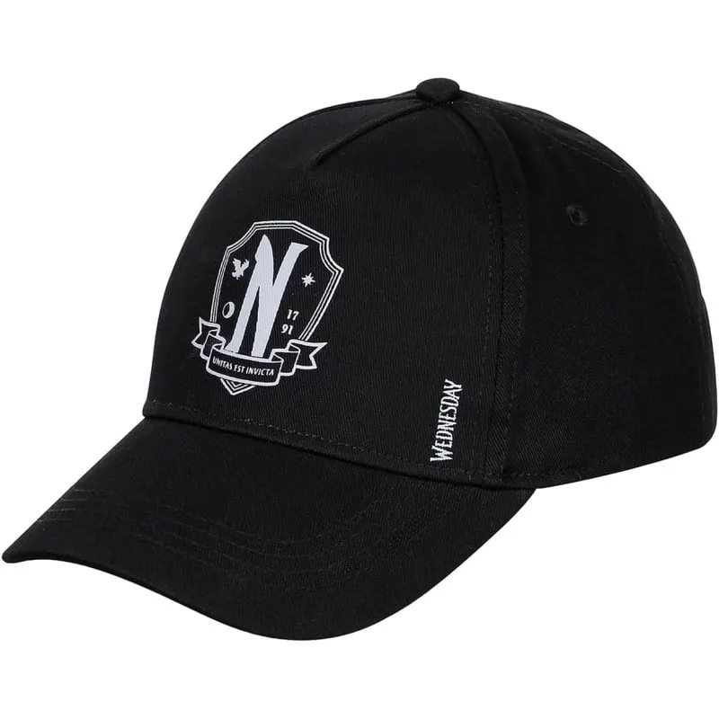 Cappellino Karacter Mania Wednesday Miércoles Addams Stemma Policotone Nero - immagine 1