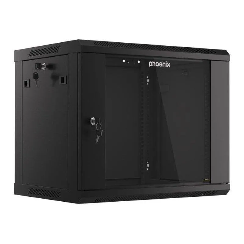 Armadio Rack Phoenix PHTN79U 9U 600x450mm Vetro Temperato Nero - immagine 1