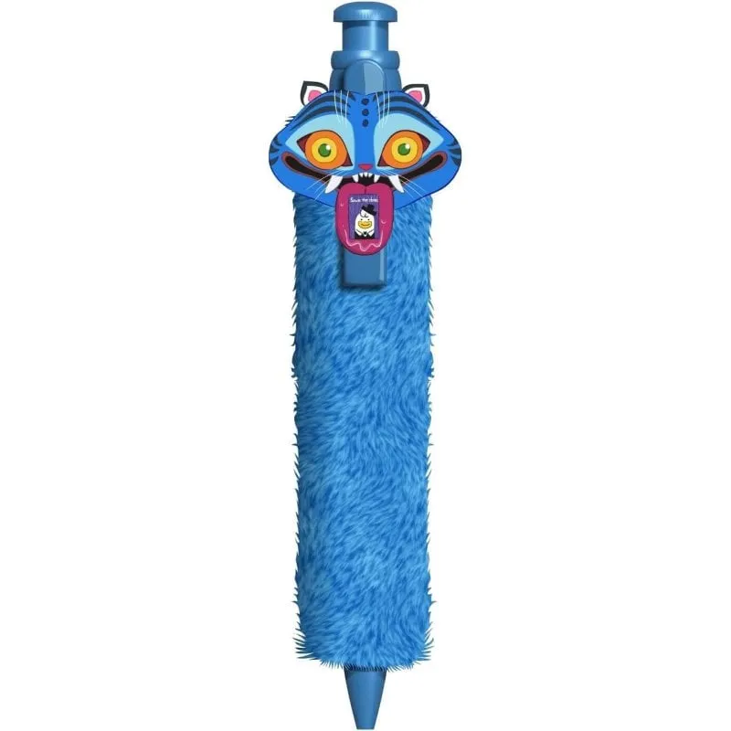 Penna Fluffy Derpy K-pop Demon Hunters blu peluche testa gatto - immagine 1