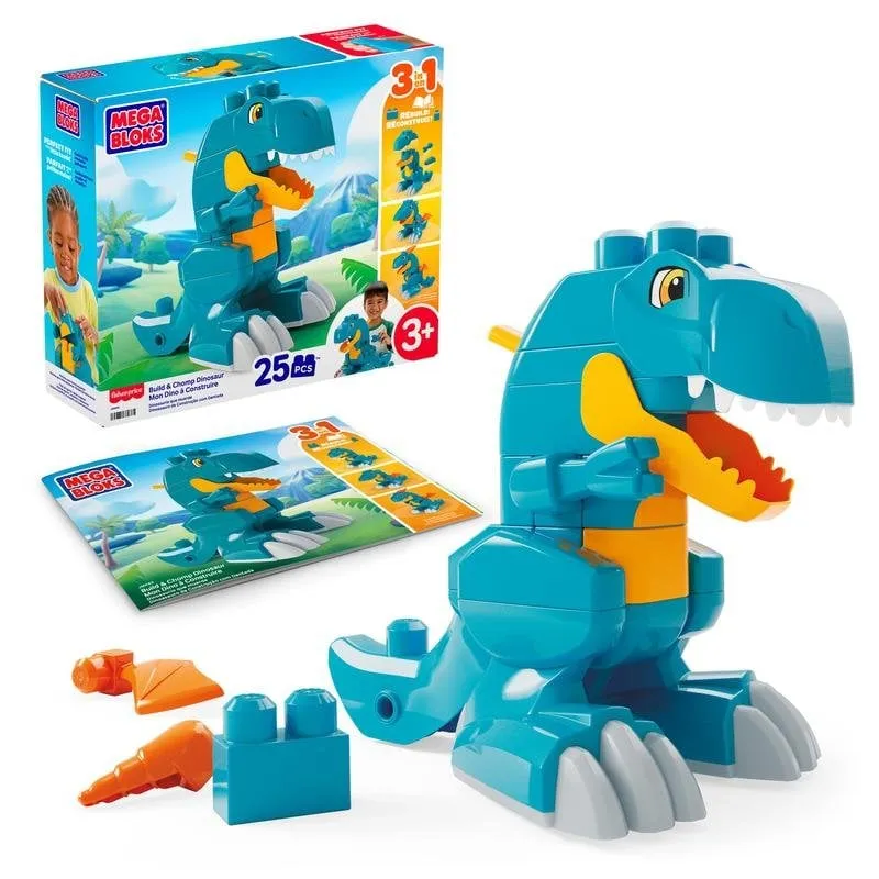 Mega Bloks Build & Chomp Mon Dino 3 In 1 T-rex, Drago e Pterodattilo 25 pezzi - immagine 1