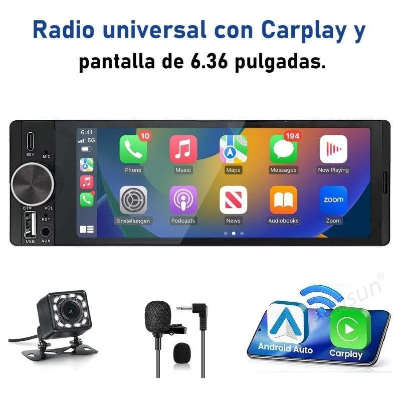 Autoradio JUNSUN 6,36 Pollici IPS HD CarPlay Android Auto Telecamera - immagine 1